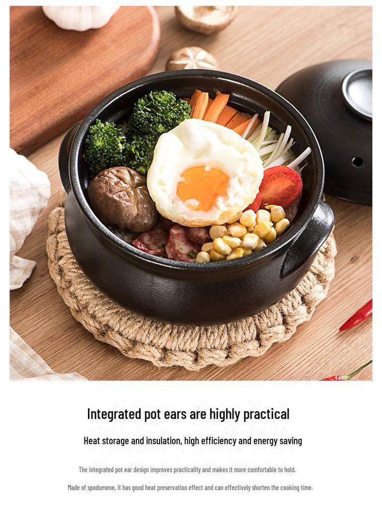 Black Stoneware Korean Drum-shaped Casserole: High-Temperature Resistant Ceramic Stew Pot for Household and Commercial Use