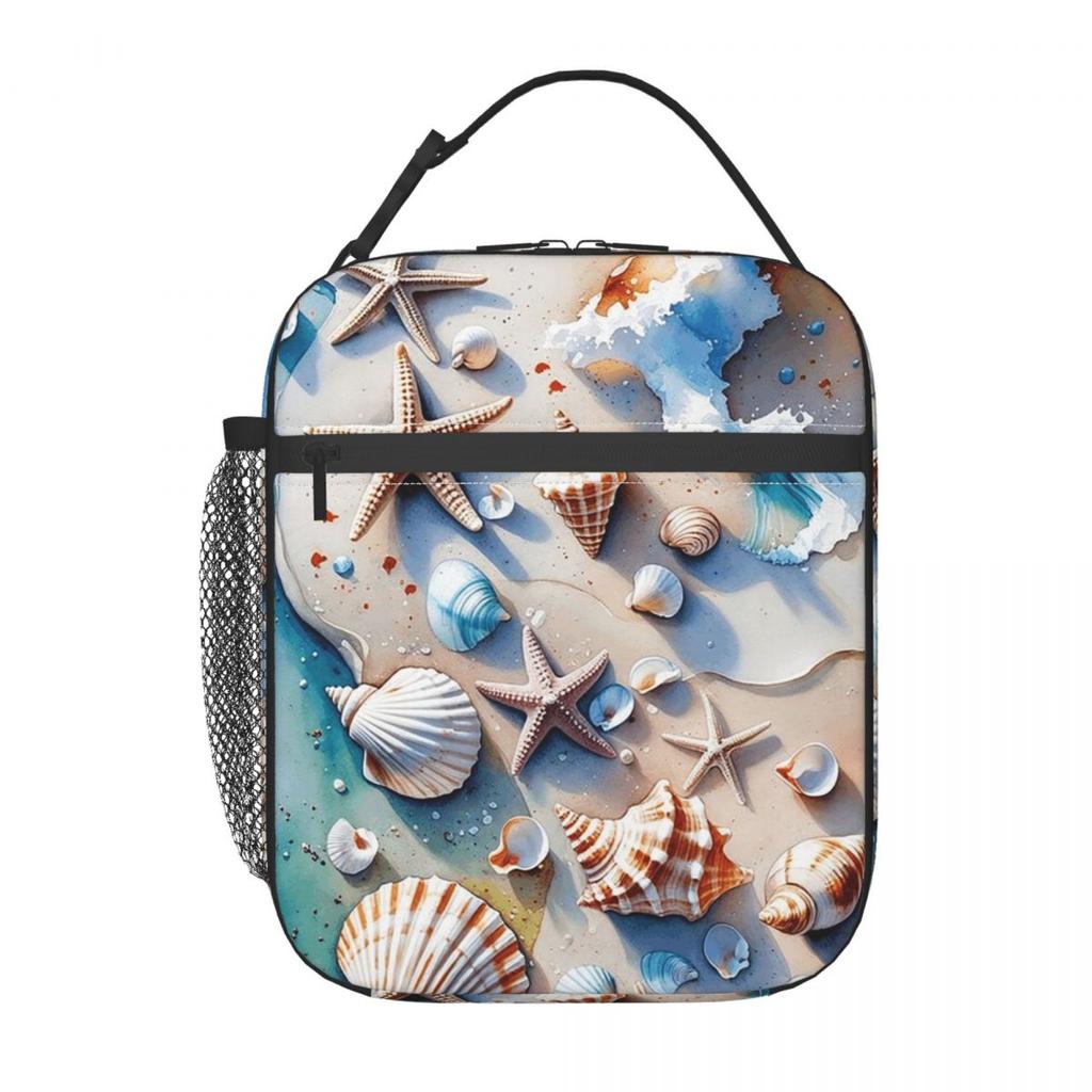 Strandmuschel- und Seesternmuster Isoliertes Lunchpaket für Damen und Kinder Tragbare Lebensmittelboxen Thermische Lunchbox Tragetasche