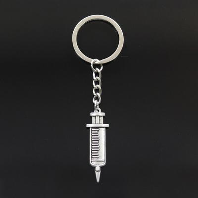 Módní klíčenka 43x13mm lékařská stříkačka Stříbrná barva Přívěsky DIY Muži Šperky Přívěšek na klíče do auta Držák na klíče Suvenýr na dárek