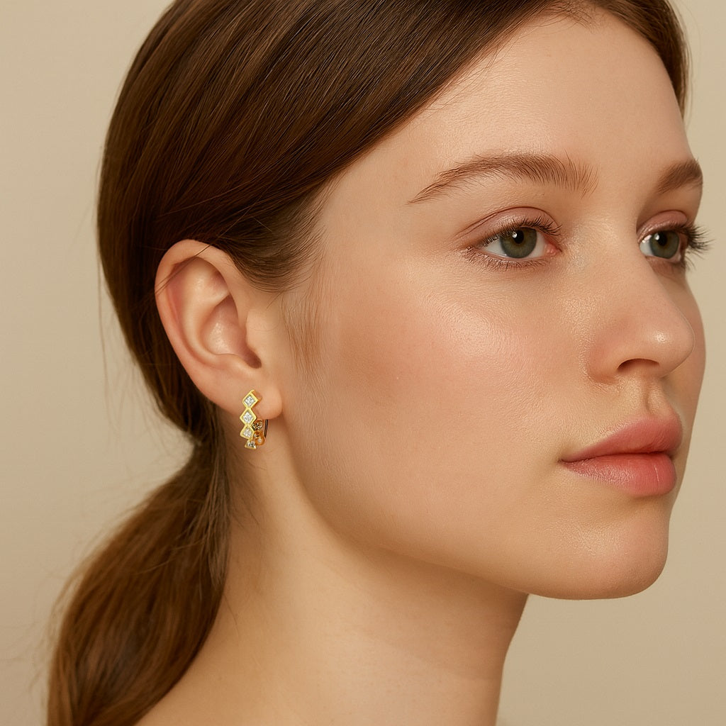 Geometric Chevron Hoop Earrings - 925 Sterling Silver Gold Plated