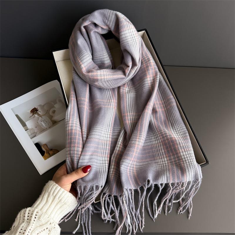 Everyday Casual Retro Plaid Designer Scarf Women Neckerchief Winter Cashmere Shawl Blanket Wrap Pashmina Tassel Warm