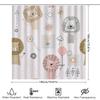 Cute Cartoon Animal Print Shower Curtain With Lion Design For Bathroom Decor Cream White Floral Kawaii Pattern Shower Curtains H