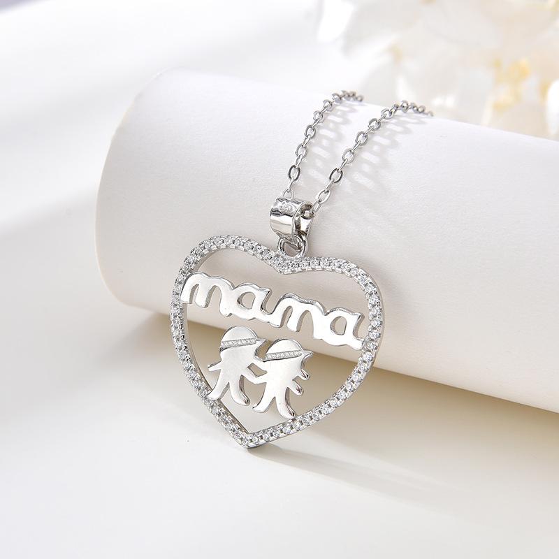 925 Sterling Silver Letter MAMA Heart Necklace Women s Light Luxury Temperament Mother s Day Pendant Clavicle Chain 925 silver