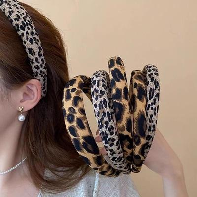 Vintage Leopardenmuster Schwamm Haarband für Damen Elegantes Haarornament Stirnband Haar Halt Kopfband Mode Haarschmuck