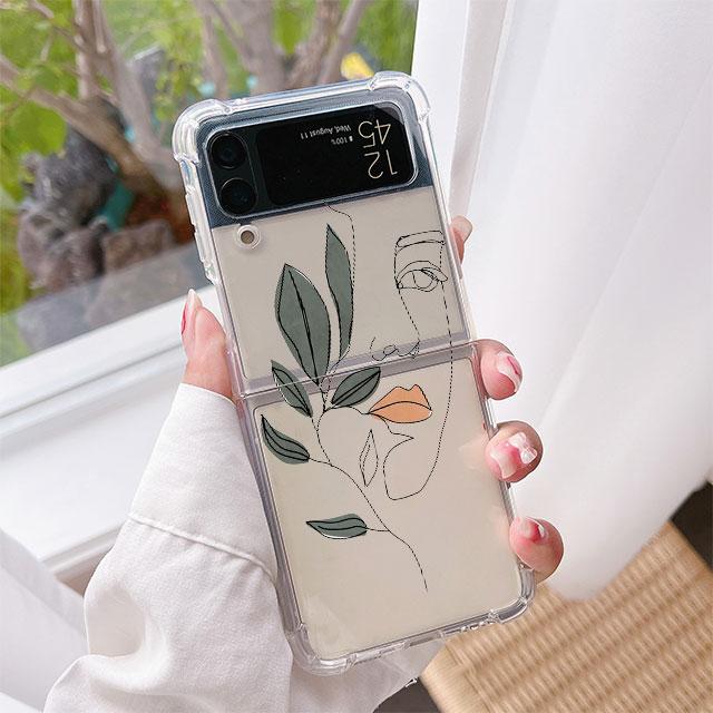Face Art Luxury Case For Samsung Galaxy Z Flip 3 4 5G Funda Z Flip3 Clear PC Hard Shockproof Back Phone Coque
