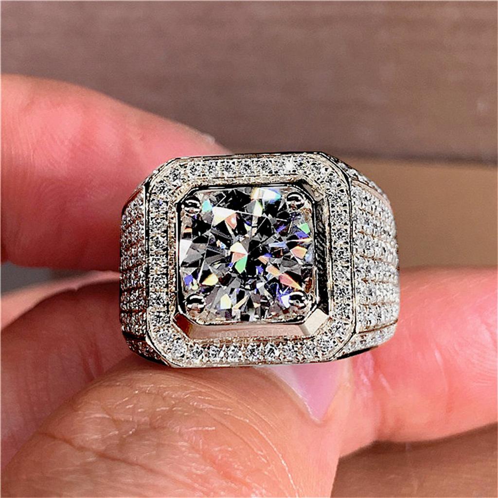 Gorgeous Men's Rhinestones Zircon Rings Luxury Copper Color Banquet Engagement Ring for Men Wedding Band Jewelry Gifts