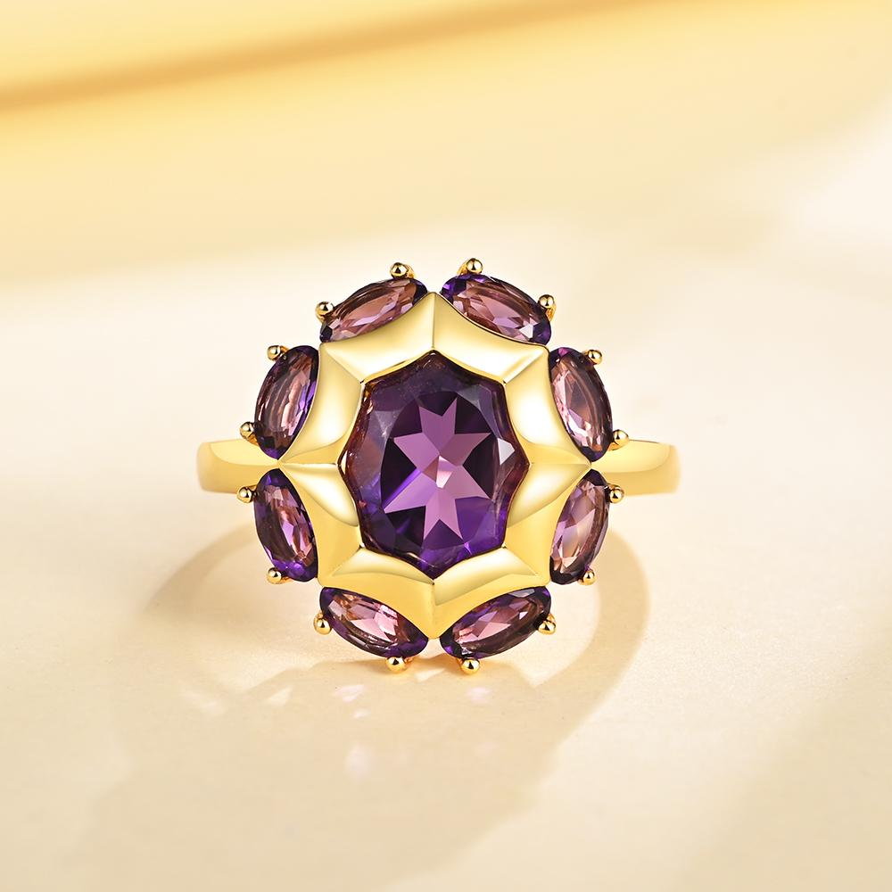 Natural Gemstone South African Amethyst Ring Women's Fashion 925 Sterling Silver Light Luxury Jewelry Anniversary Party