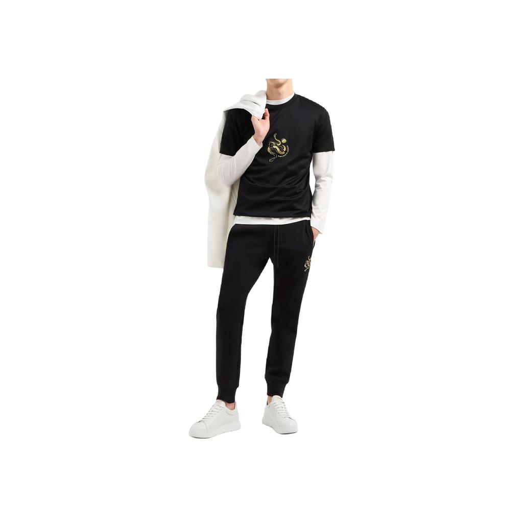 Emporio Armani SS25 Snake Year Limited Edition Snake Embroidery Fitted Short Sleeve Round Neck T-Shirt Men Tops Black EM001702-AF10017-UC001