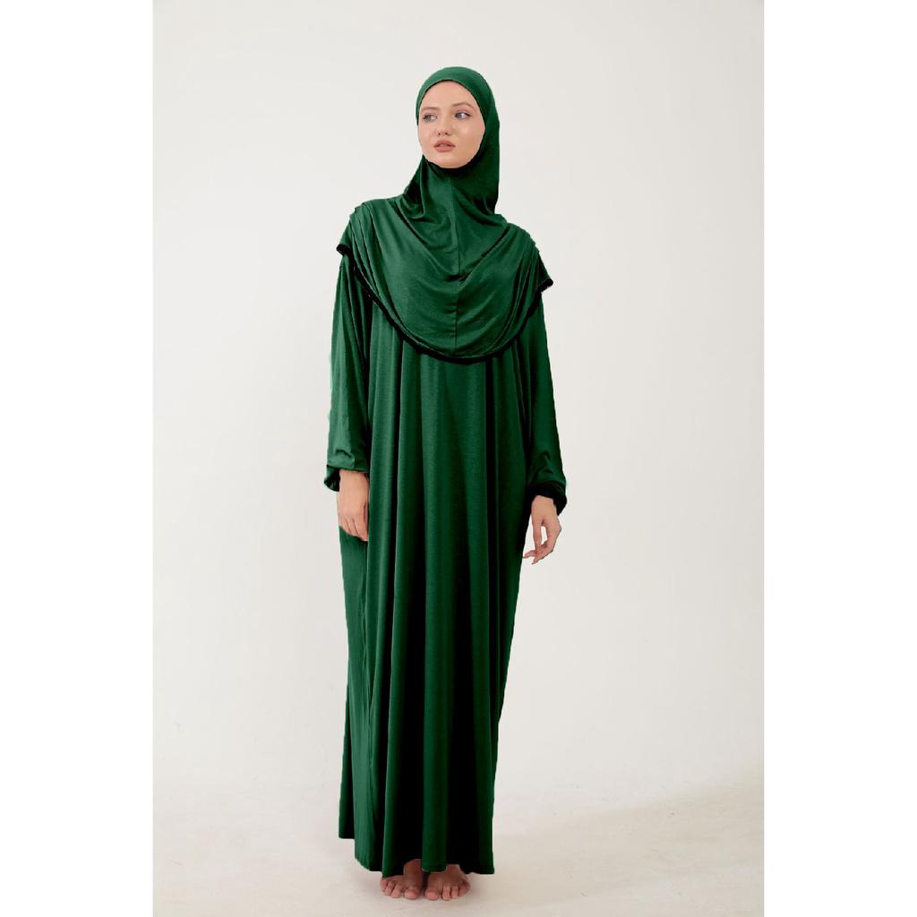 Damen Hijab-Gebetskleid aus Baumwolle mit Kopftuch, Spitze, einteilig, gekämmter Baumwollstoff, Schwarz