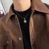 Titanium Steel Geometric Star Pendant Necklace With Zirconia For Fashion Women Men