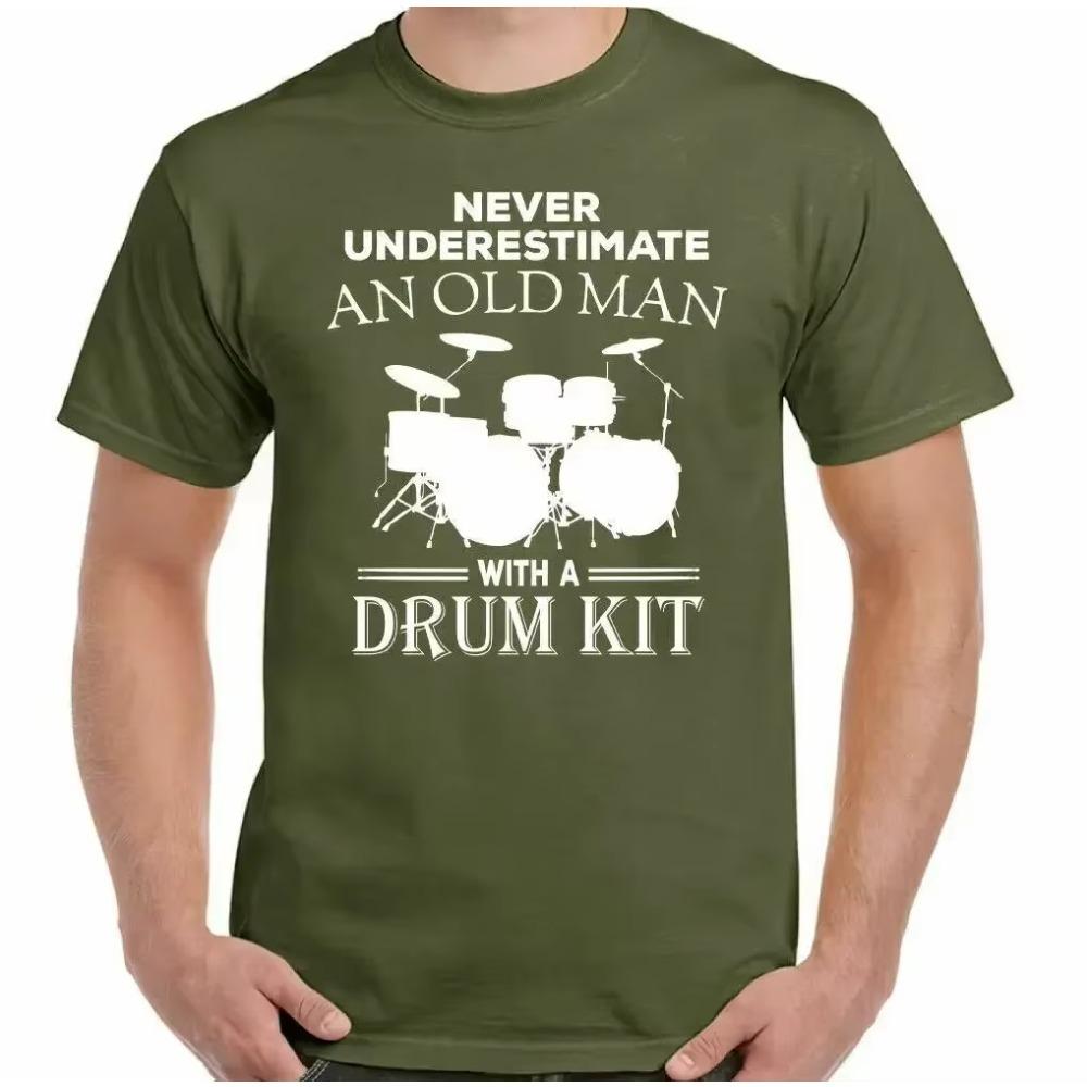 Drummer T-Shirt Never Underestimate An Old Man Drum Kit Mens Funny Top Drumming
