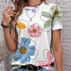 Dame Sommer T-skjorte Blomstertrykk Retro Mote Kortermet T-skjorter Avslappet Trykt Topper