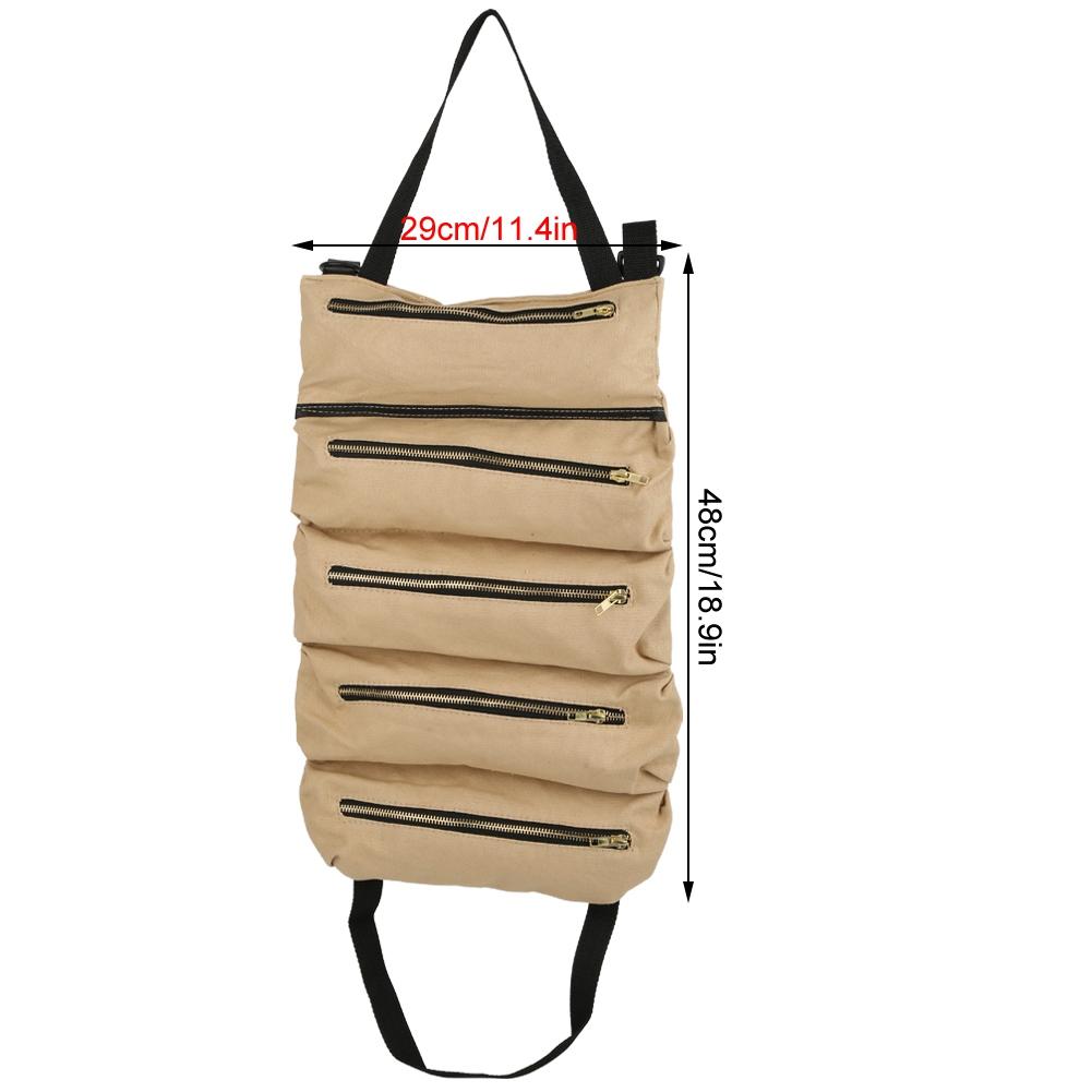 Multifunction Portable Canvas Tool Roll Up Bag Outdoor Fishing Garden Storage PouchKhaki