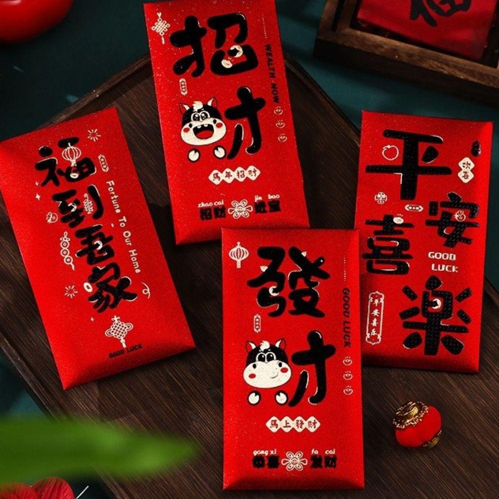 6pcs Cartoon 2026 Horse Year Red Envelope Traditional Paper Craft New Year Money Envelope Blessings Hongbao Red Packet