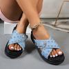 Fashion 2025 New Fashion Rivets Platform Sandals Women Blue Cross Strap Thick Sole Slippers Woman Plus Size Metal Buckle Summer Slides