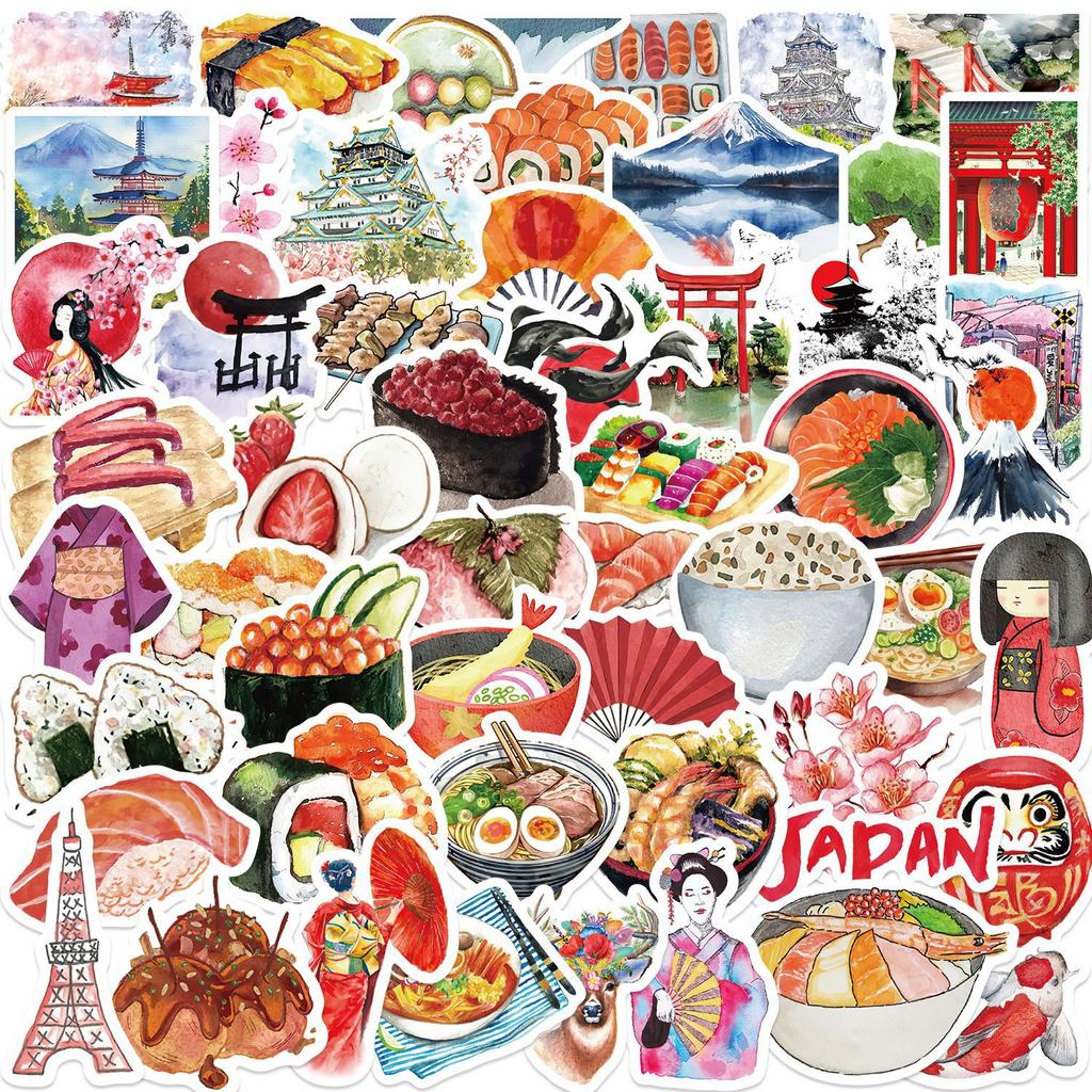 64 Cartoon Watercolor Japanese Travel Graffiti Stickers Decorative Guitar Notebook Suitcase DIY Waterproof
