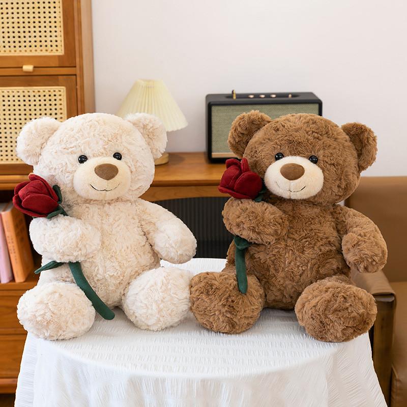 Bear Doll Teddy Plush Toy With Roses Decorate For Birthday Presents And Collect