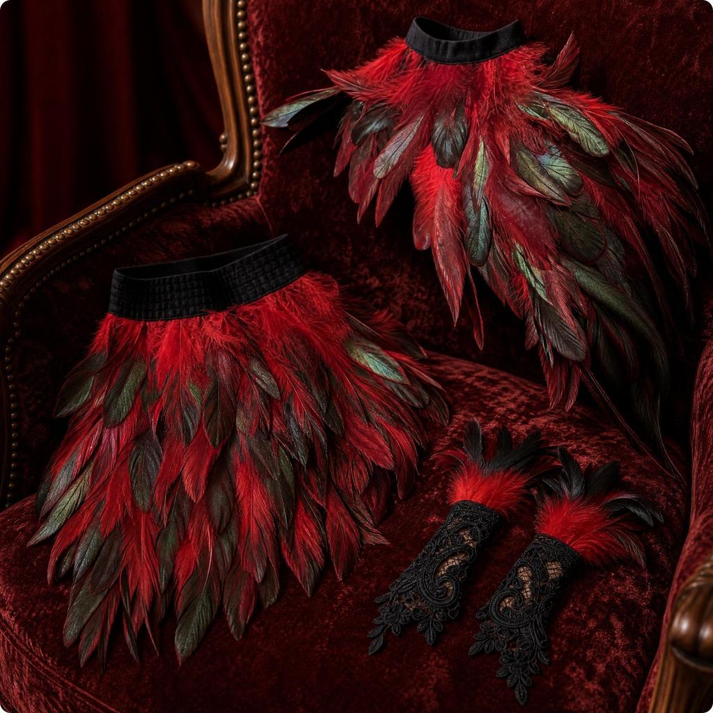 Layered Feather Costume Ensemble with Elastic Waist Skirt Feathered for Halloween Costumes,