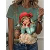 Womens Slim Fit Short Sleeve T-Shirt With 3D Cartoon Animal Print Digital Printing Casual Top