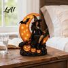 Artistic Mystical Home Decor Halloween Witch Lamp Gothic Crescent Moon LED Night Light Weighted Base Figurine Spooky Decorative Table Lamp