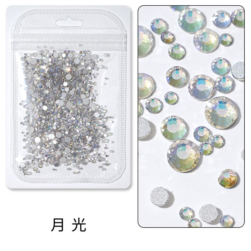 1440 buc, Un pachet întreg de manichiuri colorate, Diamante cu fund plat, Burghie din sticlă de cristal nu pot cădea de pe fund, Bijuterii cu diamante rotunde cu dimensiuni mixte.