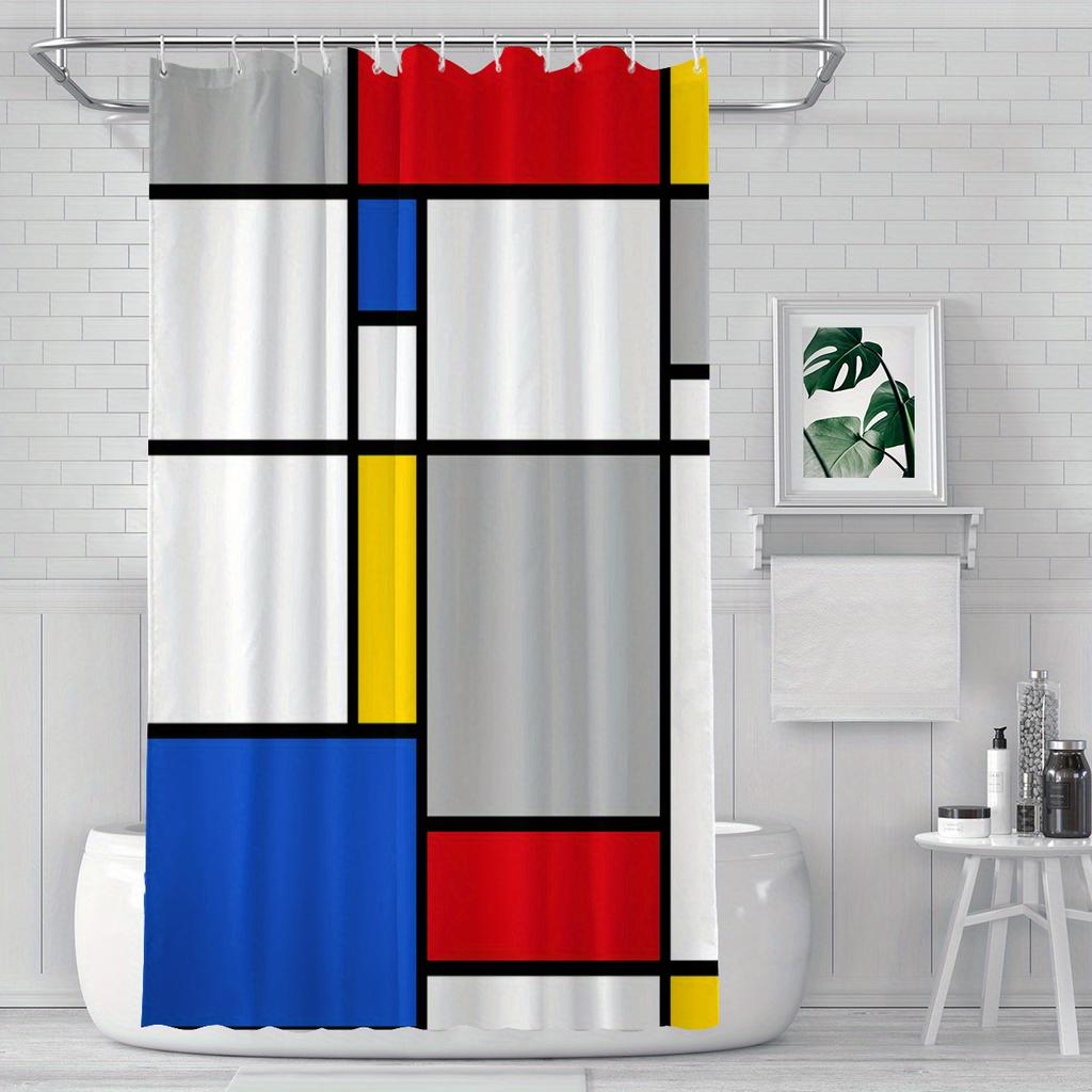 Modern Geometric Shower Curtain – Bold Primary Colors & Clean Lines, Abstract Art Design, 70X70In, Polyester, Includes Hooks