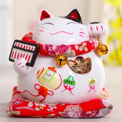 6 Zoll Maneki-Neko Keramik Japanische Glückskatze Winkende Glückskatze Figuren Glücksbringer Spardose Heimdekoration Ornamente