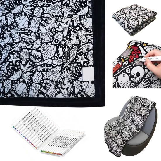 DIY Fargeleggingspledd 50" x 60" Sofapledd Vaskbart Fargelegg Ditt Eget Pledd Kunstprosjekt for Hjemmeinnredning Feriegaver Festaktivitet