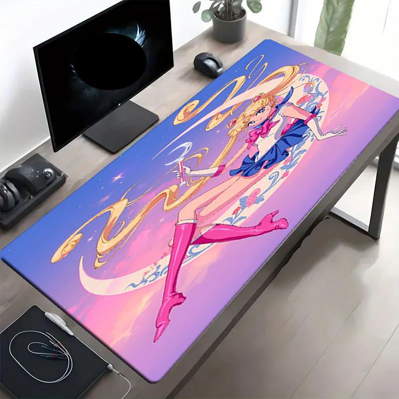 Sailor Moon Print Mouse Pad, Anti‑Slip Desktop keyboard Mat, for PC Laptop Gaming Working Daily Use, Cool Festival Surprise Gift