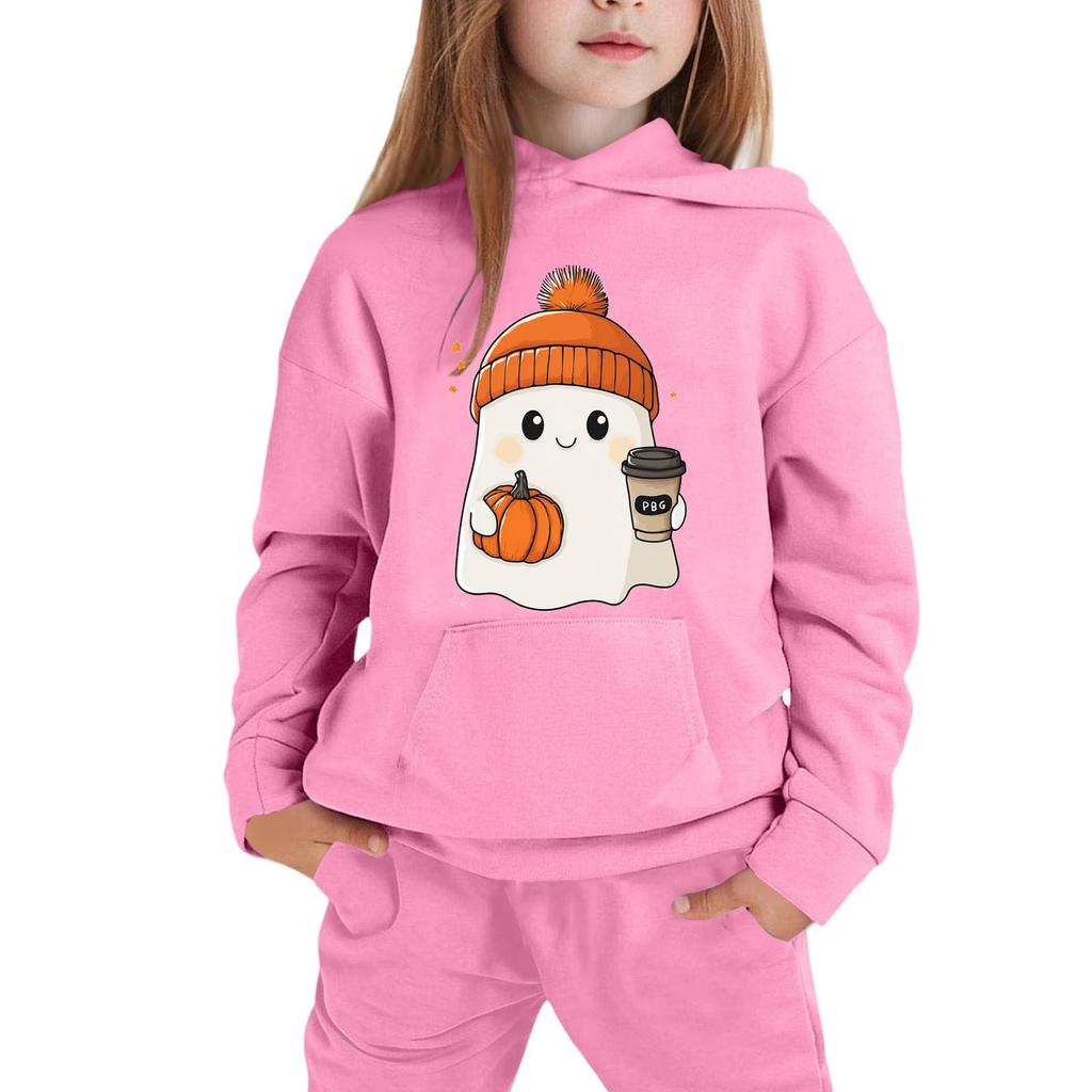 Kids Hoodie Sweatshirt Halloween Ghost Print Pullover Long Sleeve Hooded Top for Boys Girls Soft Comfortable Casual Wear