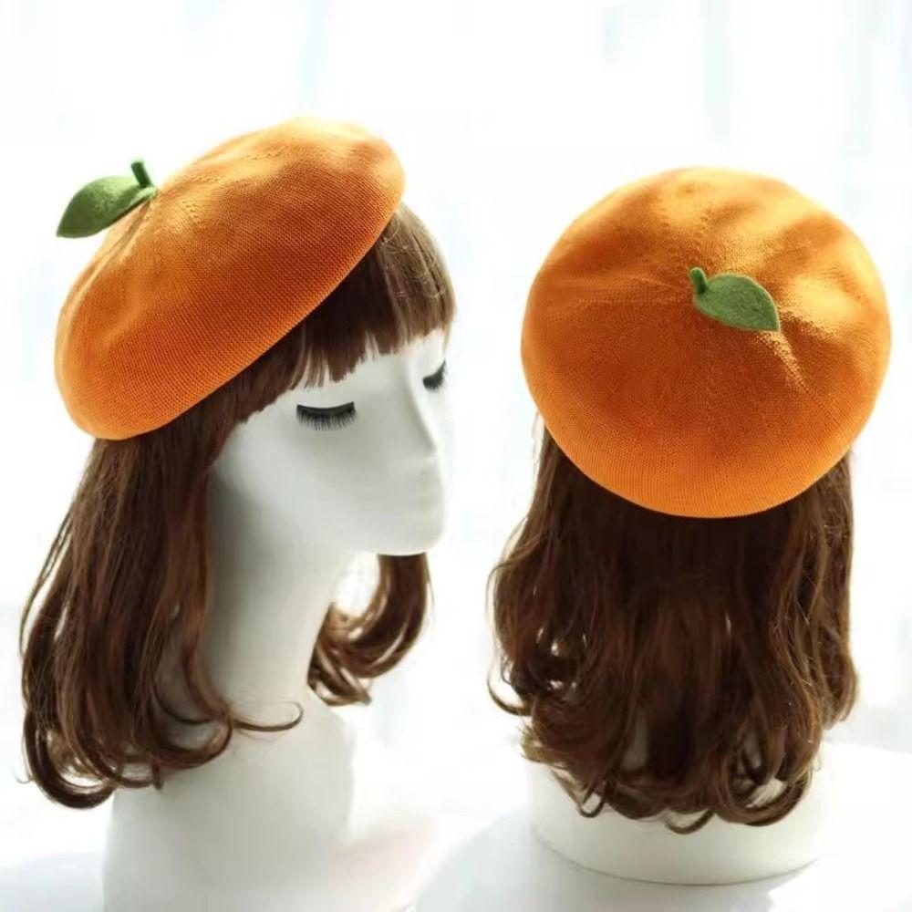 Breathable Girl Painter Hat Little Leaf Beanie Beret Cap Japanese Beret Fruit Caps  Spring Summer