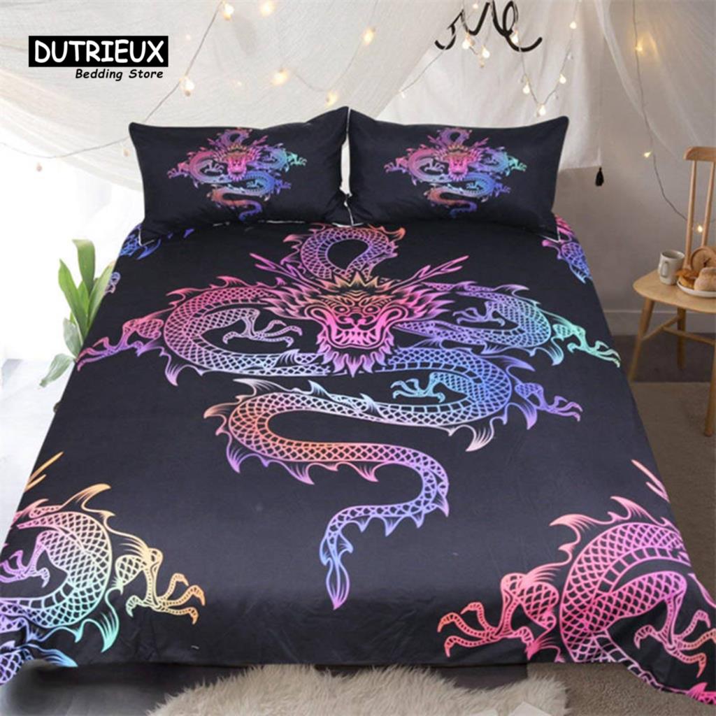 

Пододеяльник с 3D-драконом из микрофибры Blue Clouds Twin, комплект постельного белья, китайский исторический восточный дракон, чехол с наволочками EU single(135x200cm)