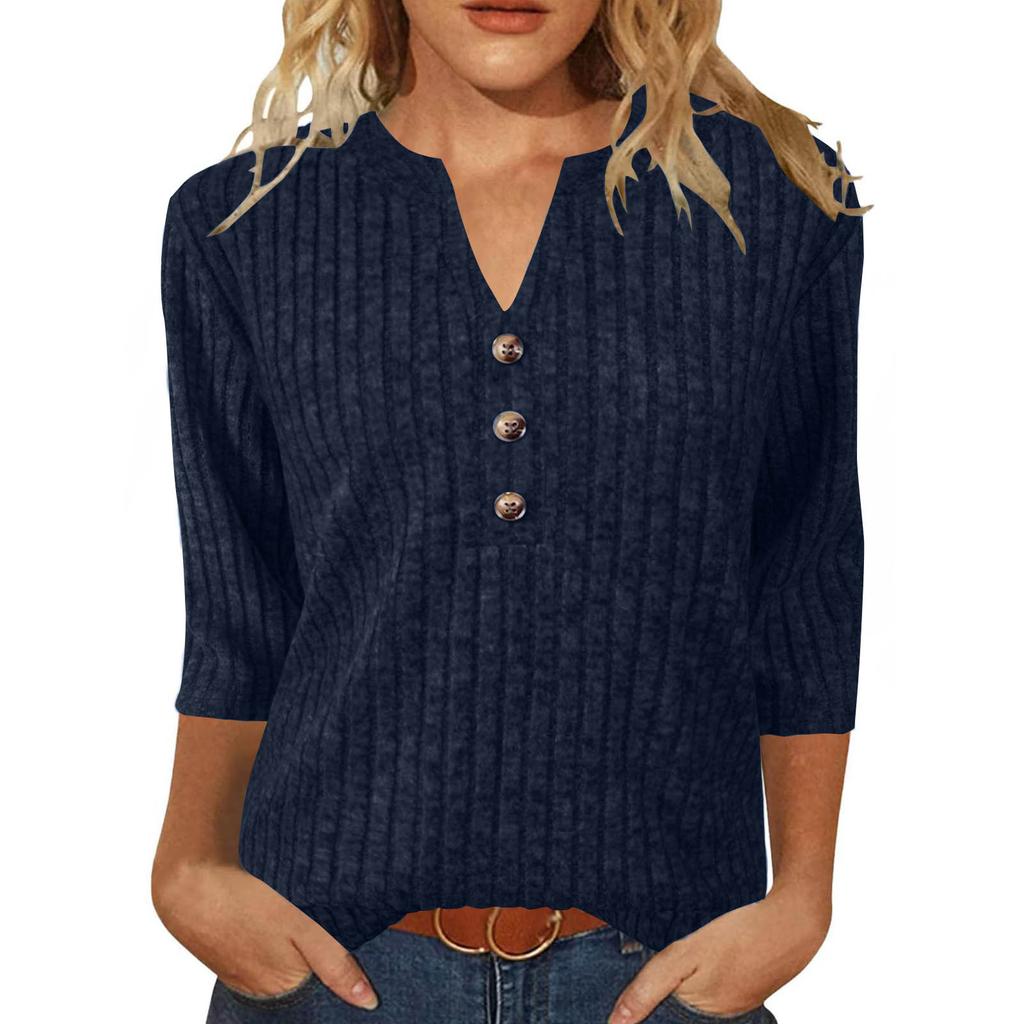 Women's Casual Fashion Comfortable V-Neck Button Sweater Warm Top