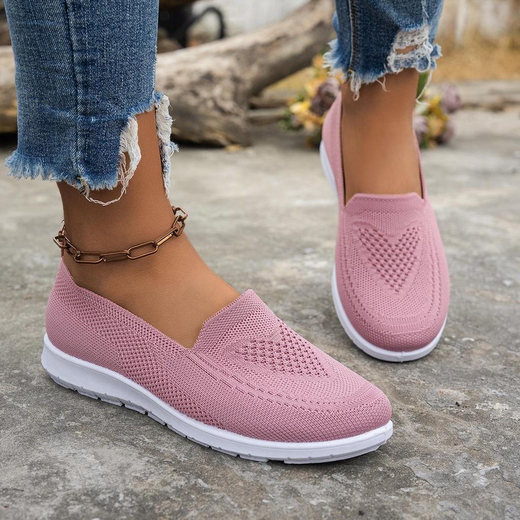 Breathable Slip-On Flat Casual Shoes ,Knitted Sports Sneakers, Women Shoes