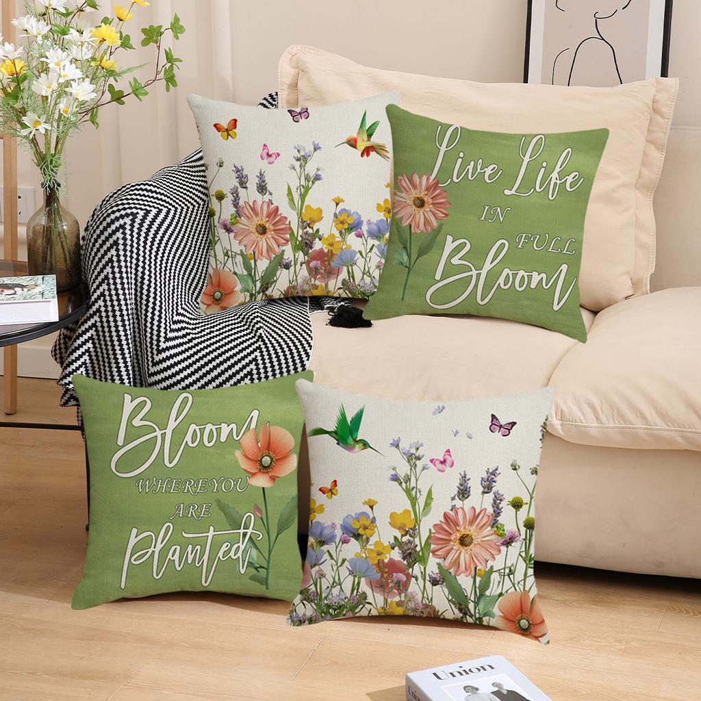 Spring and Summer Flower and Bird Print Pillowcase Modern Simple Living Room Decorative Sofa Cushion Cover Bedroom Pillow
