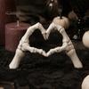 Dark Romantic Bedroom Decor Skeleton Hand Heart Gesture Resin Figurine, Halloween Figurine for Desk, Gothic Love Symbol Ornament Shelf Tabletop