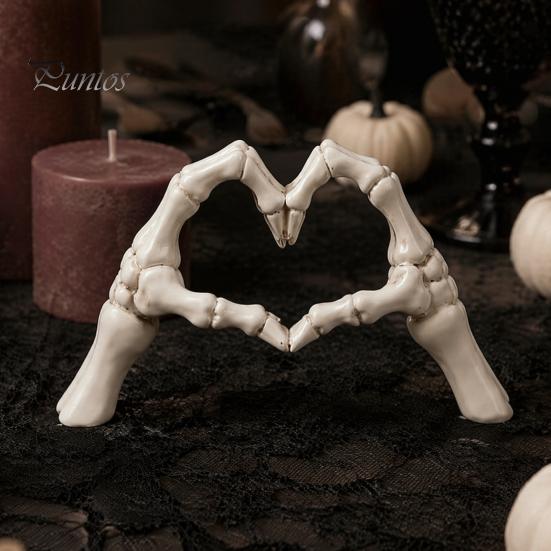 Dark Romantic Bedroom Decor Skeleton Hand Heart Gesture Resin Figurine, Halloween Figurine for Desk, Gothic Love Symbol Ornament Shelf Tabletop