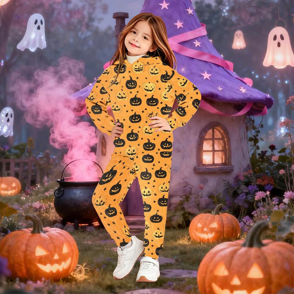 Kids Hoodie and Pants Set Halloween Print Pullover Sweatshirt for Boys Girls