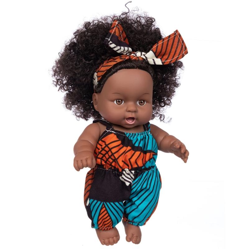 Afrikanisches Schwarzes Baby Spielzeug mit Lockigen Haaren Weihnachten Simulation Cartoon Puppe