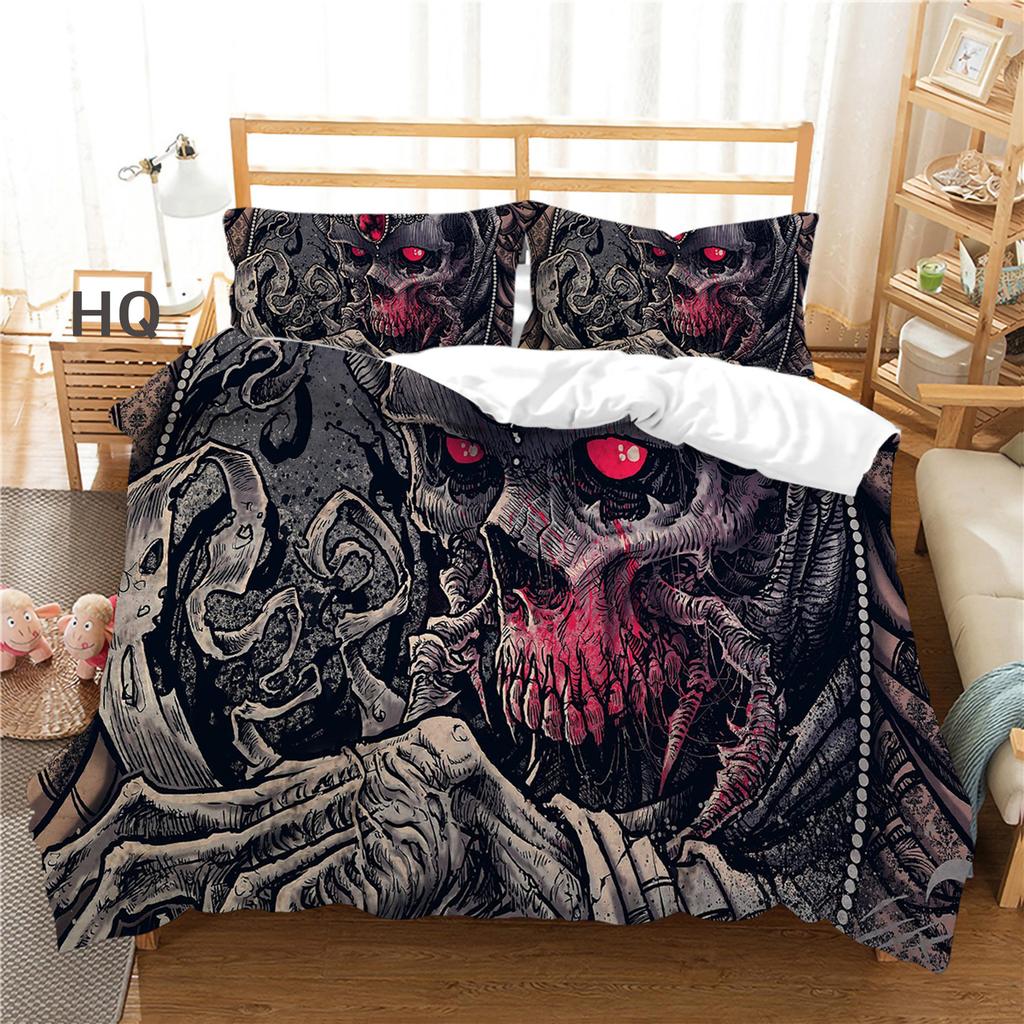 3D Terrifying Skull Bedding Set Halloween Down Duvet Cover Pillowcase 2/3pcs Luxury Home Textile Kid Men's Gift