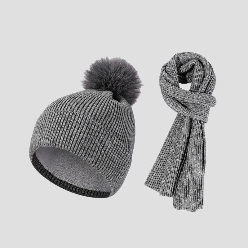 Knitted Hat Scarf Set Women's Autumn Winter Thick Fur Ball Wool Hat Outdoor Ear Protection Warm Hat
