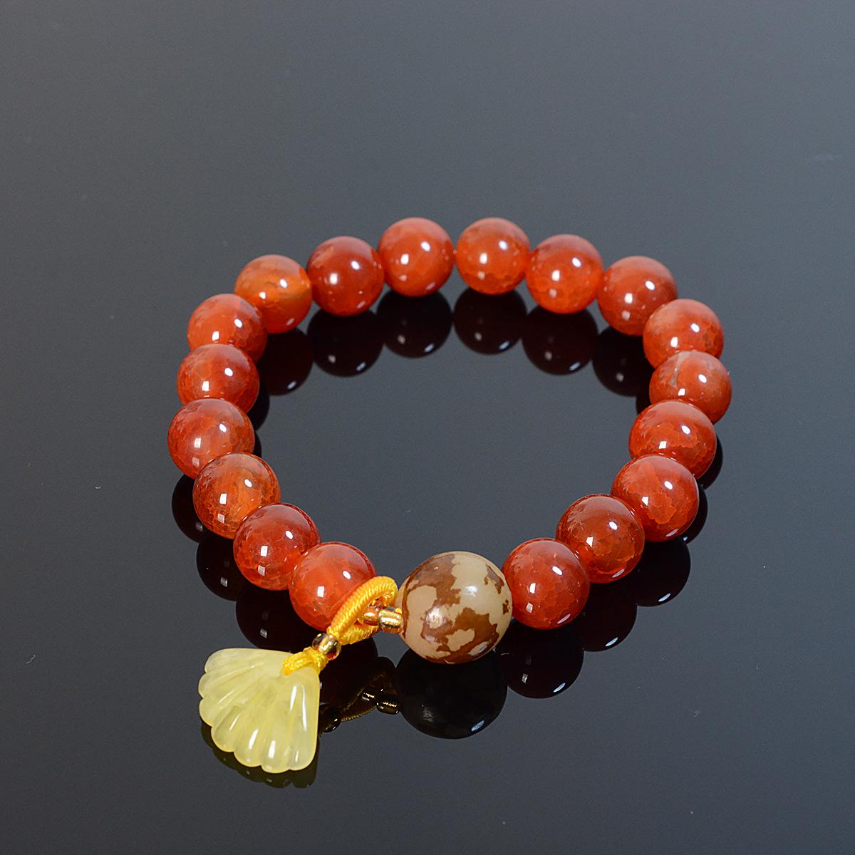 Dragon Scale Agate  Four-Leaf Clover Bead Bracelet with Shell Drip