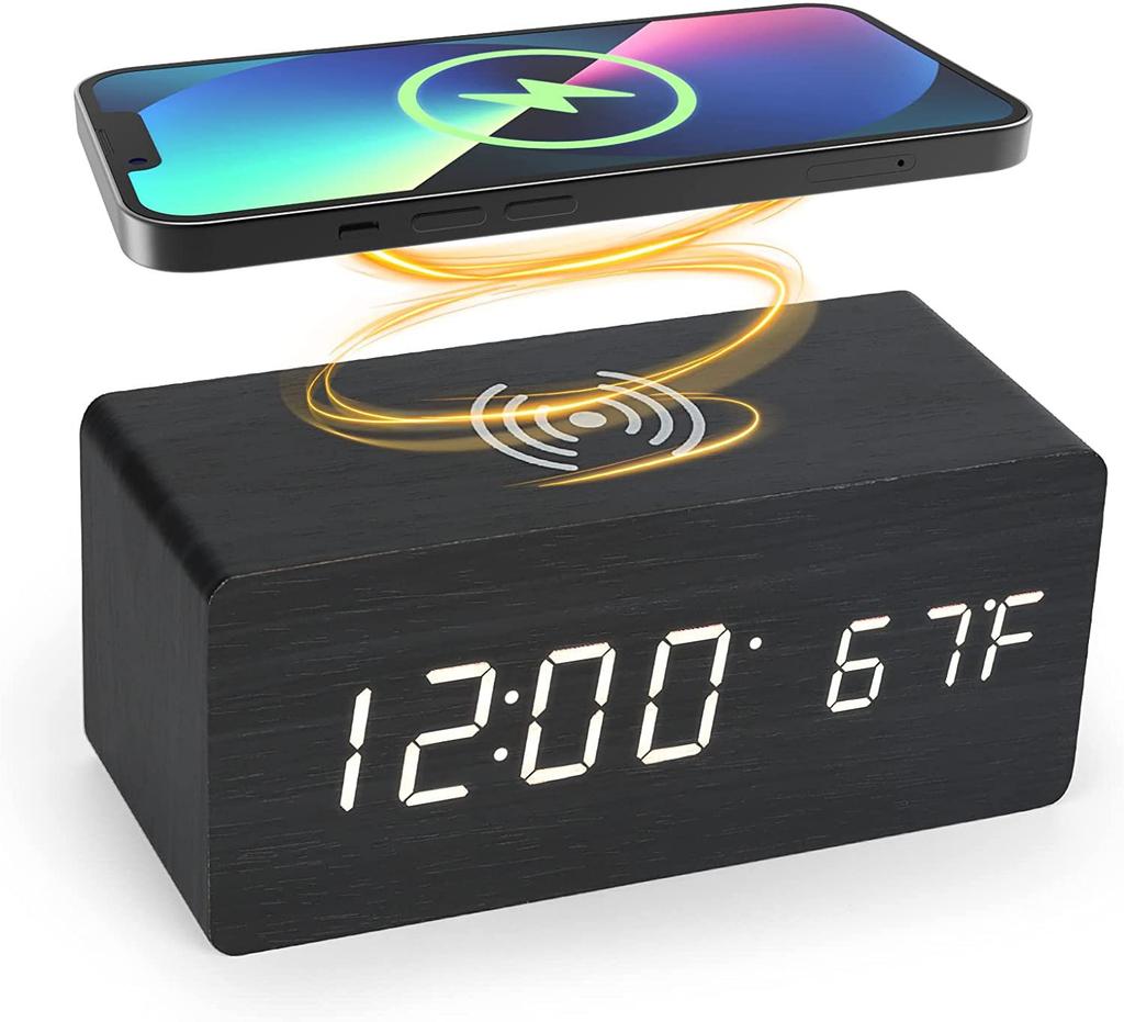 Multifunctional LED Student-specific Electronic Alarm Clock Desktop Desktop Digital Clock Wireless Charging Wooden Clock