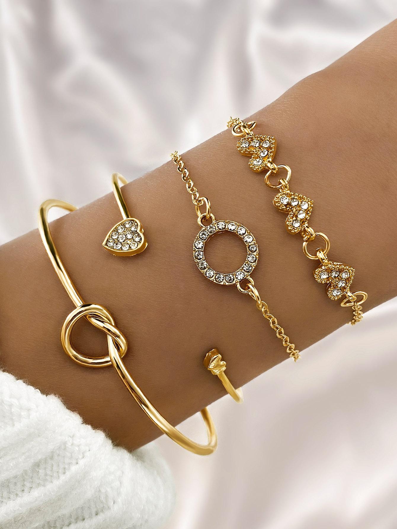 Alloy Heart-shaped Knot Bracelet Set - Creative Heart-shaped Geometric Cross Bracelet 4-Set