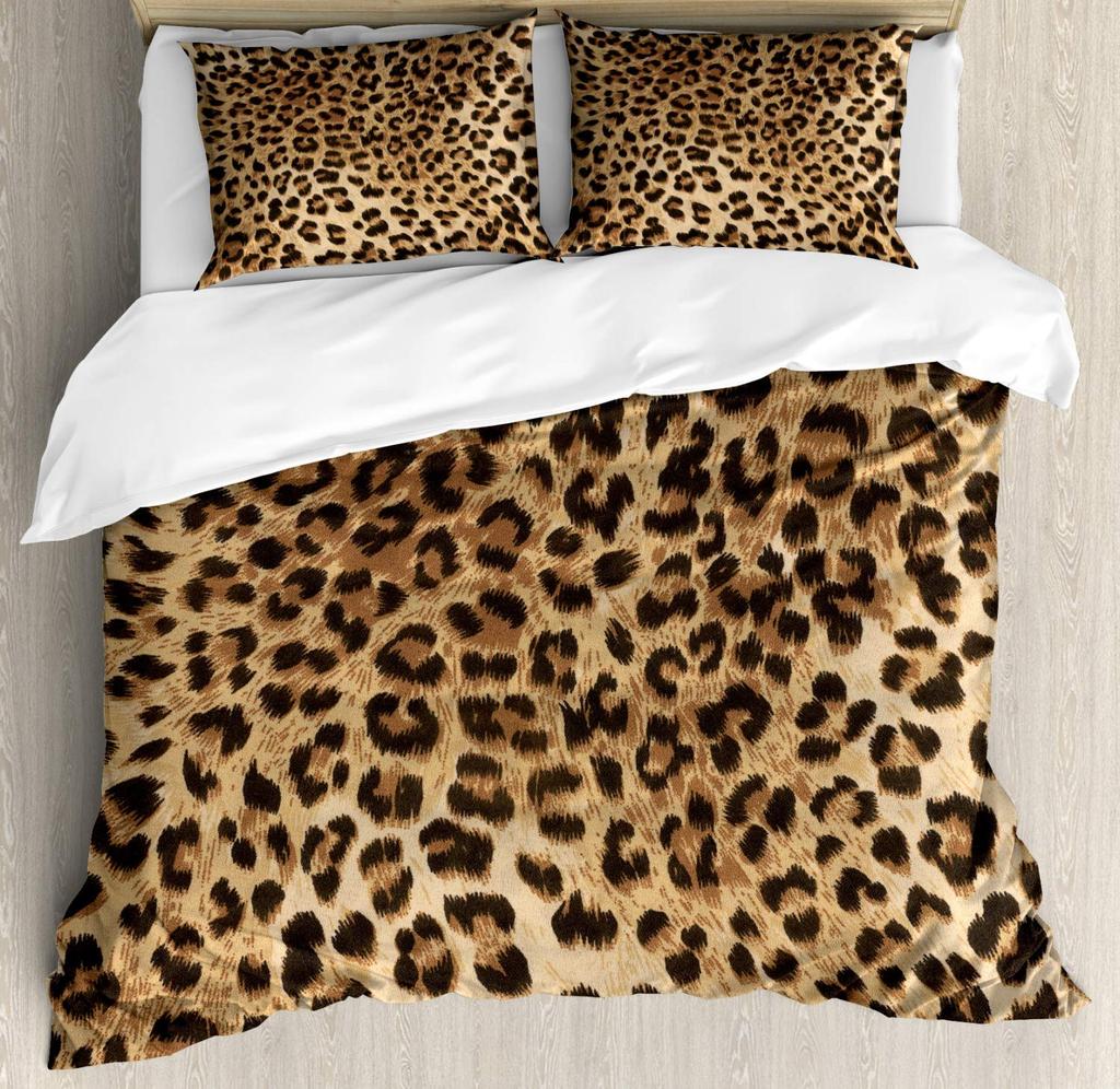 Brown Leopard Cheetah Printed Duvet Cover for Kids Teen Boys Girls Man Women Bedroom Decor Africa Wild Animal Theme Bedding Set
