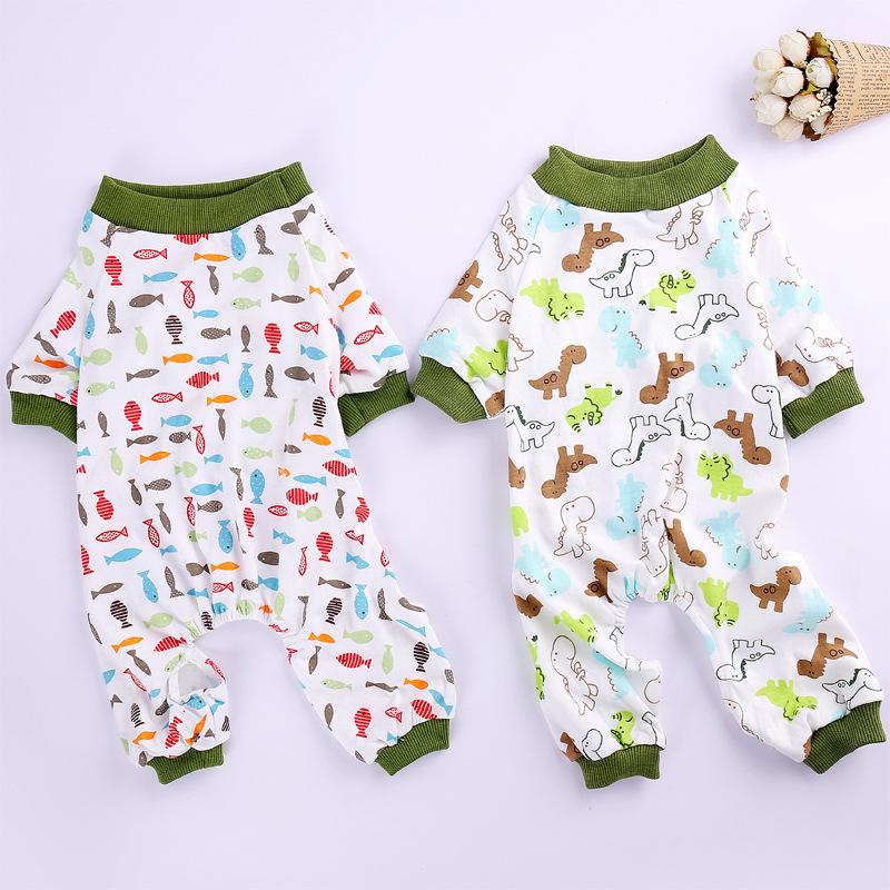 Pajamas Pet Cartoon Printed Cotton Small Dog Jumpsuit Coat Shirt Clothes For Teddy Small Dogs