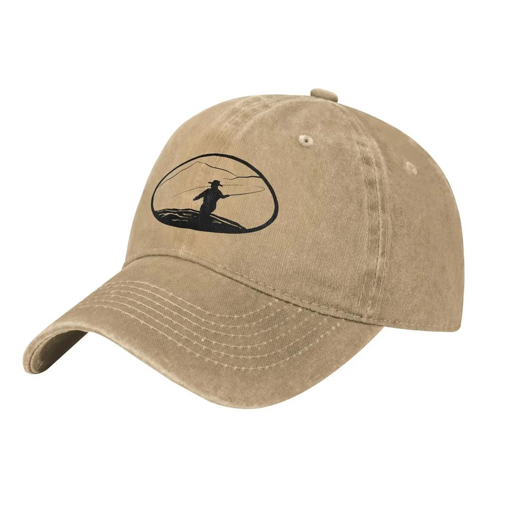 Vintage Fly Fishing Illustration Unisex Women Baseball Cap Distressed Washed Caps Hat Vintage Outdoor Activities Gift Snapback Cap