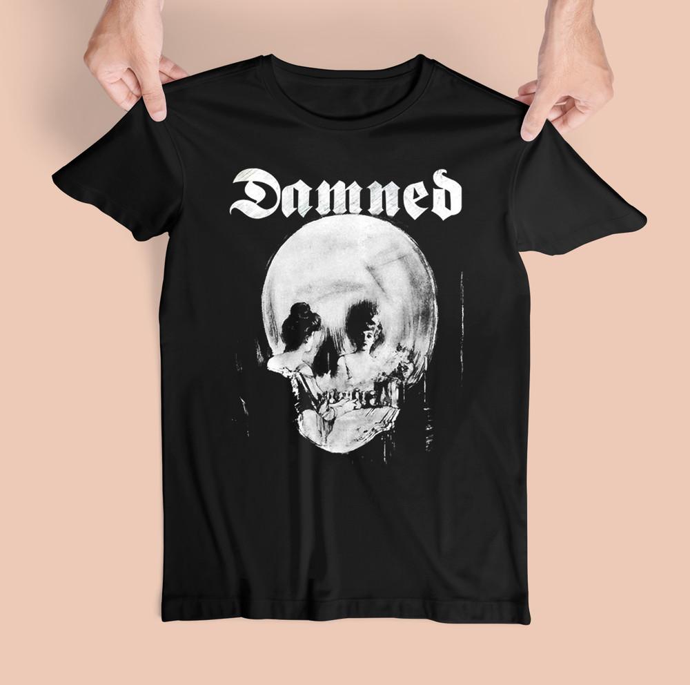 Rare! The Damned Band Skull Heavy Cotton Black All Size Unisex Tee Shirt CM150 Unisex T-Shirt S