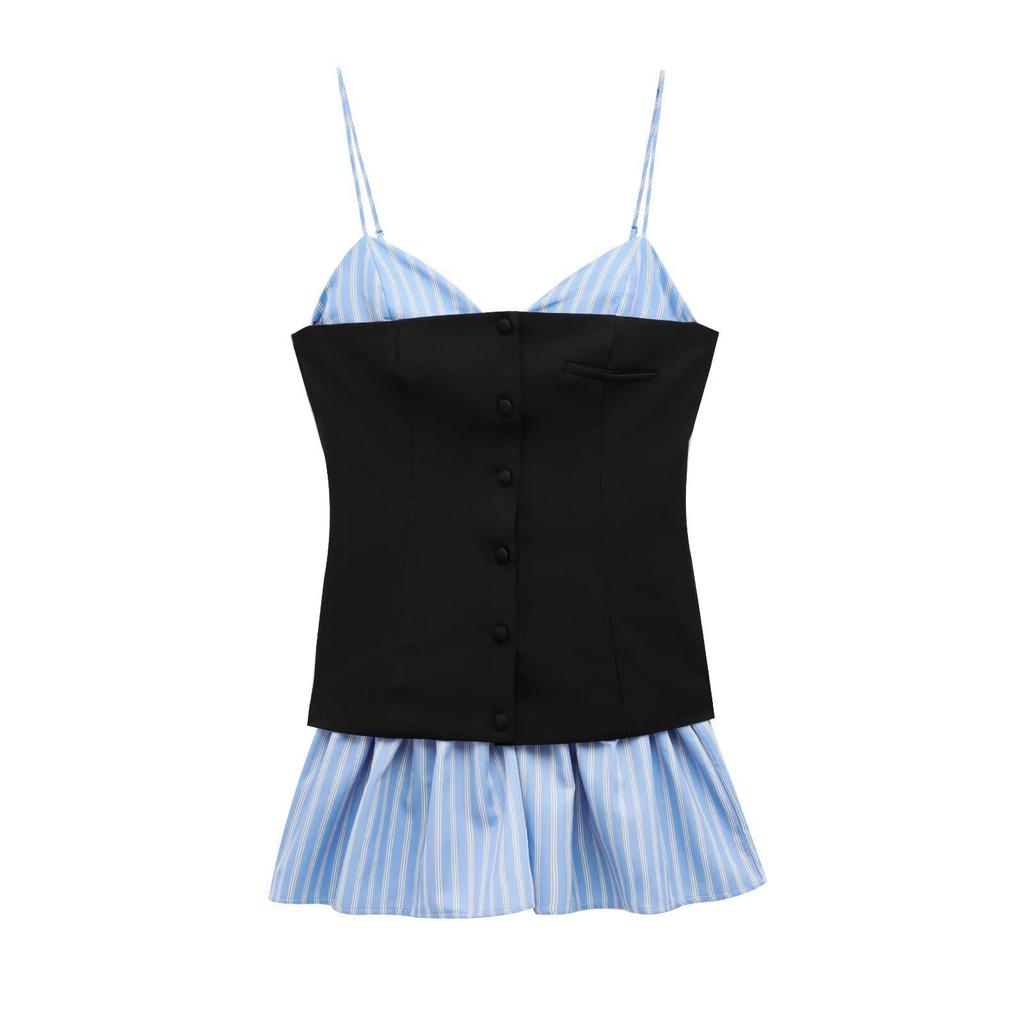 2025 Spring Women's European & American Style Poplin Patchwork Short Dress