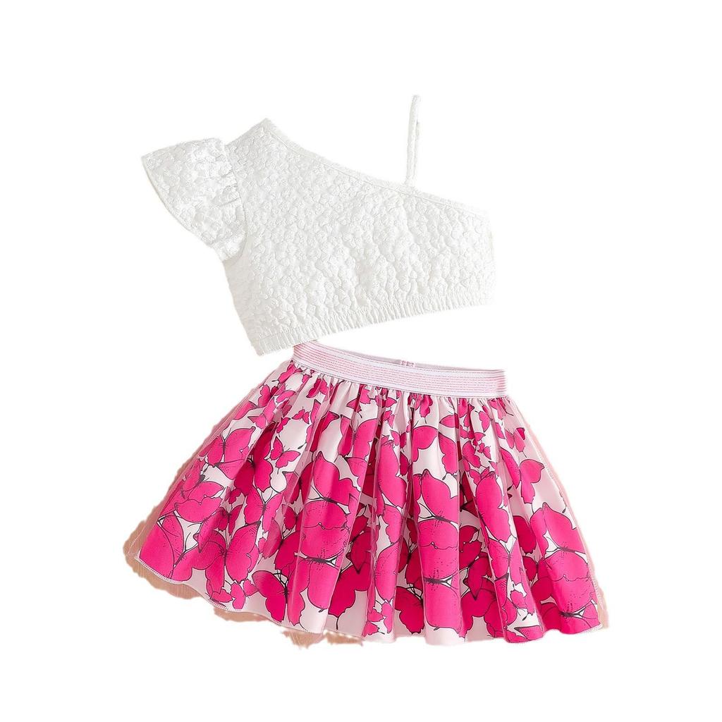 2025 Summer Girls' Butterfly Print Pleated Skirt - Fashionable Fairy Design